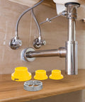 Heavy Duty Garozation Electric Pipe Threader & Cutting Tool Kit with yellow PVC adapters and chrome plumbing pipes.