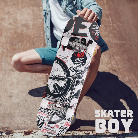 Double Kick 31-Inch Maple Deck Skateboard With ABEC-9 Bearings And 95A PU Wheels, Custom Bat King Graphic, T-Tool Included