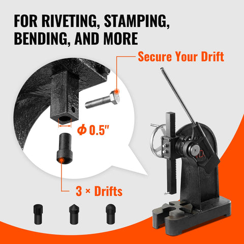 Heavy Duty 3 Ton Ratchet Arbor Press Built Like A Tank For The Daily Grind Featuring Smooth Handwheel Control and solid cast iron frame with 3 drifts.