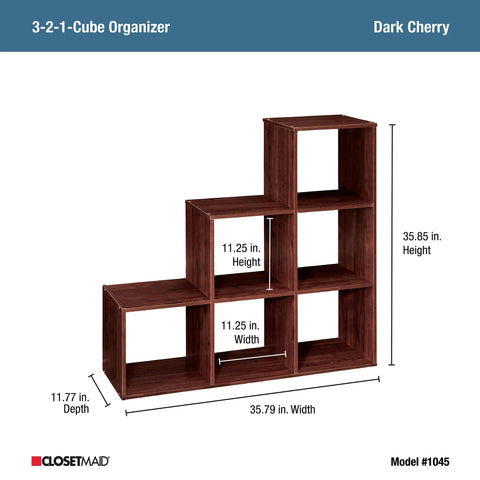Three Tier Cube Storage Organizer Shelf With Step Design For Corner Units Dark Cherry Wood Finish Great For Books Clothes Decor