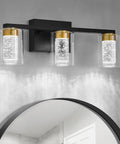 Dope Gold And Black 3 Light Vanity Light With Crystal Bubble Glass Dimmable LED Color Temperature Adjustable 3000K 4000K 6500K