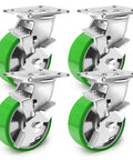 5 Inch Heavy Duty Industrial Grade Caster Set Of 4 With Brakes Swivel Wheels With Aluminum Core PU Maintenance Free Design