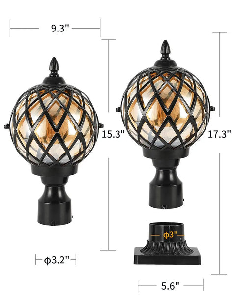 Dope Outdoor Post Light Fixture With Clear Glass Shade Black Finish IP65 Waterproof Exterior Pillar Lantern dimensions view