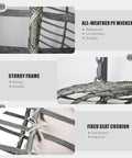 Detailed view of Ultra Cozy Double Hanging Egg Chair With Stand For Patio And Garden, showcasing wicker, frame, and cushion details.