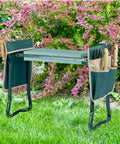 Dog Grooming And Bath Bench For Sit Or Kneel Comfort, Foldable Portable Pet Grooming Bench with Cushioned Seat and Side Pouch