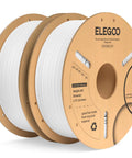 Two white ELEGOO PLA+ filament spools, 1.75 mm diameter, 1 kg each, for FDM 3D printers