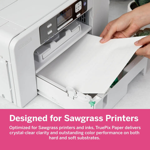 Person using TruePix Sublimation Paper 8.5 x 11 Inches, 100 Sheets, Heat Transfer Paper for SG500 and SG1000 Printers