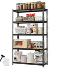 Straight Up Heavy Duty Storage Shelves Rock Solid 5 Tier Black Metal Rack 2180 Lb Capacity Adjustable Garage And Workshop Organizer Steel Frame Unit For All Gear with kitchen appliances and storage bins.