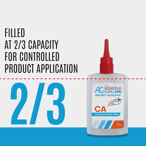 Cyanoacrylate Glue With Activator Set bottle showing 2/3 full adhesive capacity for controlled application