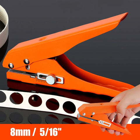 Heavy Duty Kickass Hole Punch Pliers For Adjustable Screw Covers And Edge Banding With Precision Limit Drill Bit For Leather PVC And Thick Paper Projects, 8mm size, orange handle.