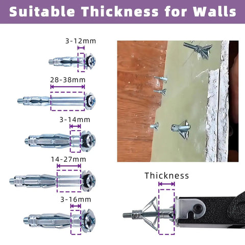 Hollow Drive Wall Anchors Kit, 19-Piece Zinc Plated Carbon Steel Molly Bolts Set With Wall Anchor Setting Tool, Includes M4 M5 M6 Sizes