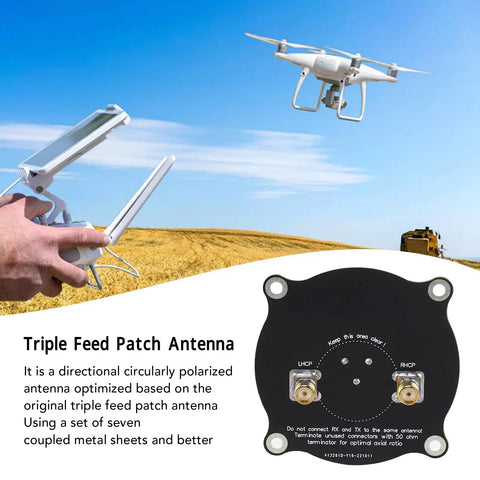 Pro Grade 5.8GHz FPV Triple Feed Patch Antenna 9.4dBi High Gain Circularly Polarized For FPV Racing Drones with drone and controller
