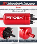 Universal Inline Fuel Pump 116 PSI High Pressure 12V Electric Pump For Injection Systems, red aluminum body, inlet and outlet view