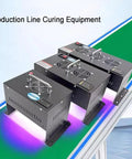 Beast Mode Led Uv Curing Lamp With A Bold Digital Screen For Crushing Cure Times On 3D Printer Resin and Shadowless Glue Across Wide Conveyor Lines Up To 600 Mm At 365 Nm on a green conveyor.