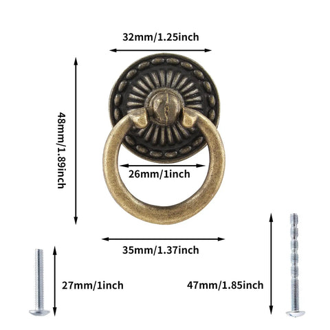 Legit Vintage Bronze Drop Ring Cabinet Knobs With Mounting Screws Solid Zinc Alloy Furniture Drawer Pulls dimensions 48mm by 32mm.