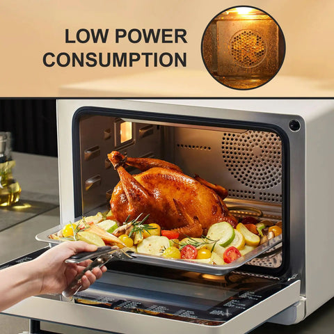 E14 Edison Fridge Bulbs Featuring Retro Tungsten Filament emit a legit warm yellow glow inside a microwave with a roasted chicken.