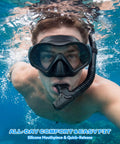 Dry Top Snorkel With Foldable Design And Purge Valve For Adults And Youth No Fuss Snorkeling Gear shown in use underwater