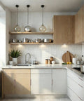Modern kitchen with light wood cabinets featuring 8 Pack Concealed Drawer Pulls With Curved Aluminum Alloy Edge Design