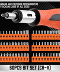 Close-up of 60-piece bit set from All In One 124-Piece Magnetic Screwdriver Set With Plastic Racking, Precision Drivers.