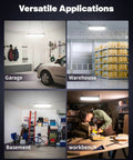 Four Pack Linkable LED Shop Lights With Built In Outlet 100W 15000LM Aluminum Garage Lighting with power cord in versatile applications