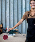 Woman using a rotary tool with High Grit Scouring Pad Buffing Wheels Set For Metal Polishing And Jewelry Deburring.