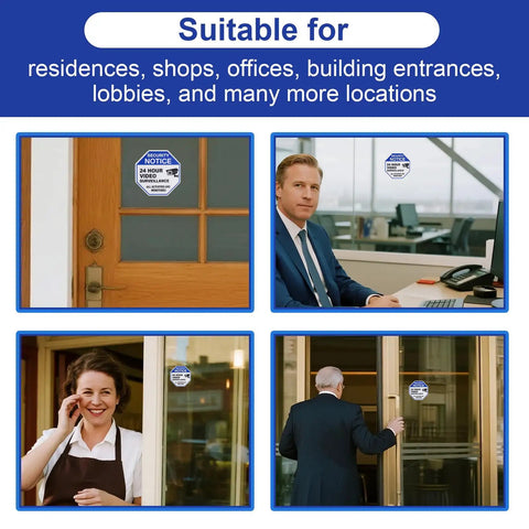 Two Large 3.5 Inch And Four Medium 2.65 Inch Weatherproof Video Surveillance Stickers With Strong Adhesive Security Camera Signs For Indoor And Outdoor Use To Deter Thieves And Keep Your Property Safe on glass doors and windows