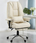 All Day Comfort Massage And Heated Office Chair With Foot Rest, Ergonomic High Back Leather Desk Chair, Beige