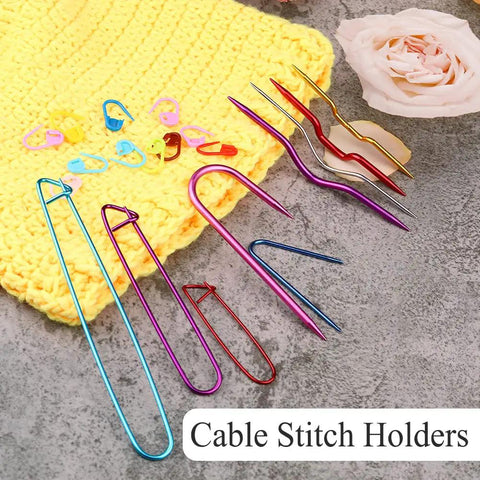 19 Piece Knitting Cable Stitch Holders Set With Aluminum Cable Needles Bent Tapestry Needles And Safety Pins For Yarn Crochet