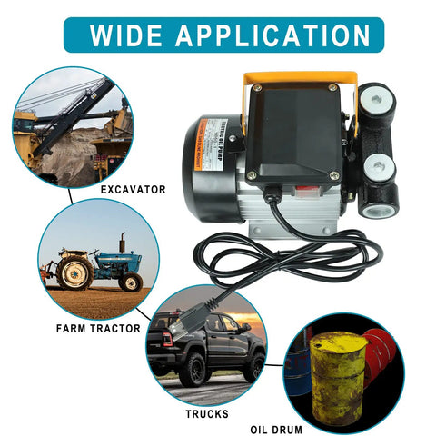 No-Nonsense 110V AC 550W Self Priming Electric Fuel Transfer Pump for use with excavators, tractors, trucks, and oil drums.