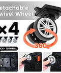 Foldable Travel Bag With Removable 360 Degree Wheels showing detachable swivel wheel tutorial