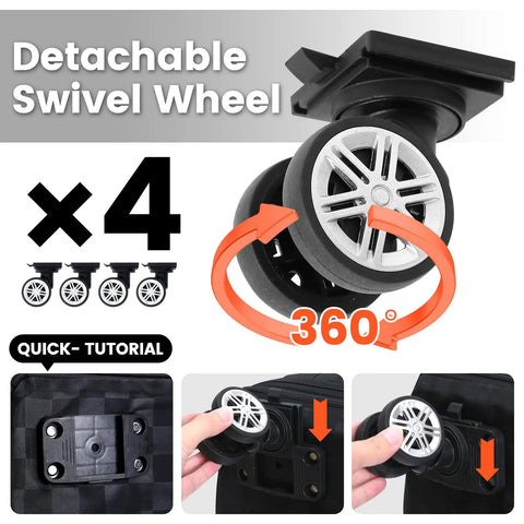 Foldable Travel Bag With Removable 360 Degree Wheels showing detachable swivel wheel tutorial