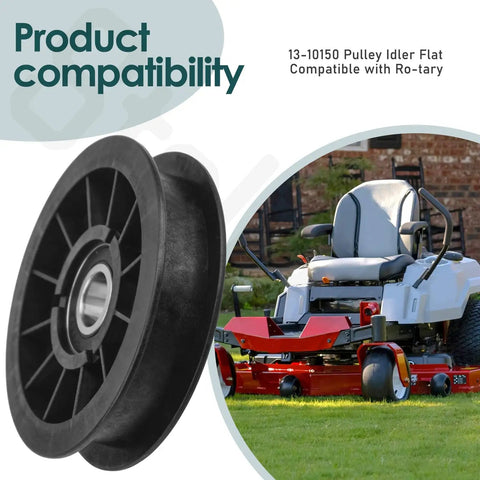 Pulley Idler Flat 3/4 Inch Bore By 3-1/2 Inch Dia Composite Replacement For Rotary Mowers 13-10150 next to riding mower.