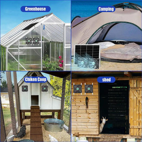 Solar Powered Dual Exhaust And Intake Fan Kit With 5 Inch Fans IPX7 Waterproof 13 Ft On Off Switch Cable Keeps Greenhouses Chicken Coops Sheds Dog Houses Cool With Fresh Air Ventilation For Outdoors