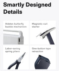 Smartly designed details of 16 Piece Home Tool Kit With Storage Box Essential Hand Tools Set including hidden buckle and magnetic features.