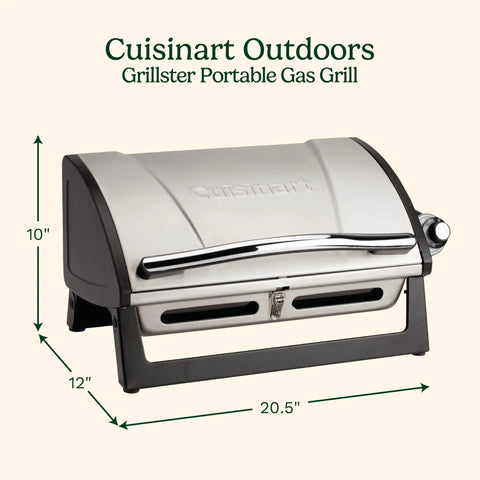 Portable Stainless Steel Gas Grill With Locking Lid For Easy Transport 8000 BTU Propane Grill With Dishwasher Safe Cooking Grate