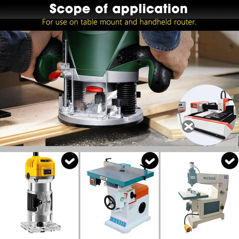 Using a 4 Piece Flush Trim Router Bit Set With One Quarter Inch Shank Carbide Tipped Straight Cut Pattern Bits on a table mount router
