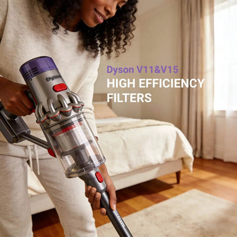 Person using Dyson cordless vacuum compatible with 3 Pack Vacuum Replacement Filter Set Compatible With V11 Origin V11 Torque Drive