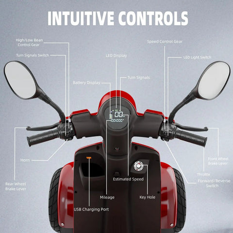 Badass Two In One Electric Golf Cart And Adult Mobility Scooter Built Ridin Different With Serious 1000 Watt Motor Smooth Sixty Volt Battery showing intuitive controls, LED display, and handlebar features.