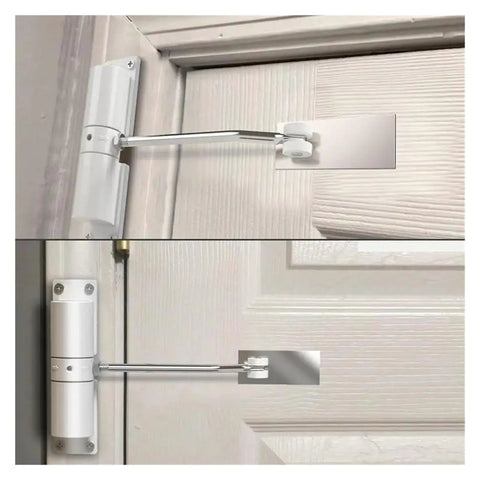 Adjustable Automatic Door Closer Spring Hinge for Indoor Doors Up To 30 Kg installed on white door