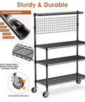Workhorse Kitchen Bakers Rack With Wheels And Storage, 4 Tier Microwave Stand And Utility Cart, NSF Certified Commercial Metal Shelving, 42 By 18 By 63 Inch, Black, Includes 20 S Hooks