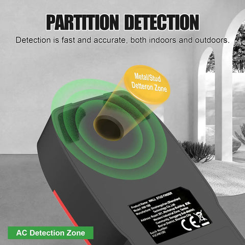 6-in-1 Stud Finder Wall Scanner Magnetic Metal Detector LCD(Red) displays partition detection zones for accurate readings.