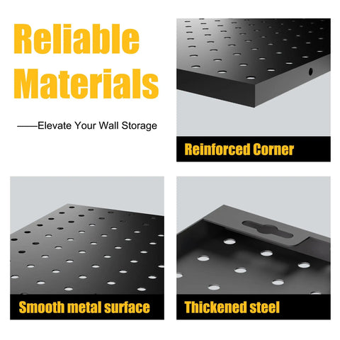 Heavy Duty Metal Pegboard Panels 4 Pack With 50 Hooks Black Wall Organizer featuring reinforced corners and thickened steel