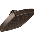 Oil Rubbed Bronze Rain Shower Head With Immersion Technology Delivers Full Coverage And A Spa Like Shower Experience 6 Inch Diameter Single Function Shower Head For Everyday Luxury, side angle view