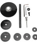 Inside Pipe Cutter Set With Six Blade Sizes 22mm 25mm 32mm 35mm 44mm 50mm, Adjustable Depth Locator, Stainless Steel Handle, Pro Grade HSS Blades, ABS PVC Pipe Cutting Tool For Plumbing And DIY Projects pictured with accessories and blade sizes.