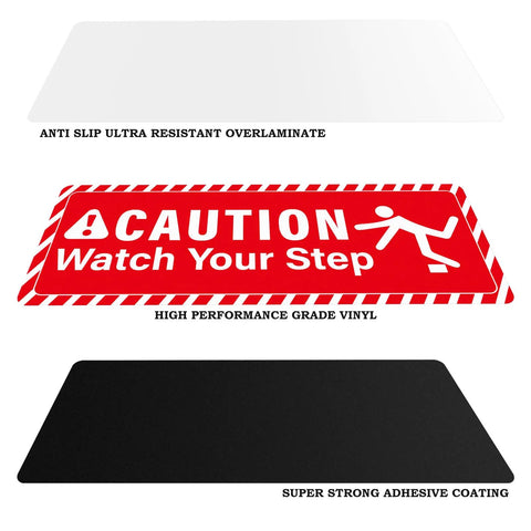 Hella Durable 4 Pack Caution Watch Your Step Floor Decals 6 X 16 Inch Self Adhesive Vinyl Warning Sign For Indoor Outdoor Non Slip Protection Easy Peel And Stick Setup