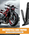 Adjustable Motorcycle Kickstand Built For Real World Rides, Heavy Duty Aluminum Alloy Universal Parking Stand next to a sportbike