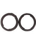 Two black plastic gear rings, possibly components for assembly or machinery, displayed on a white background.