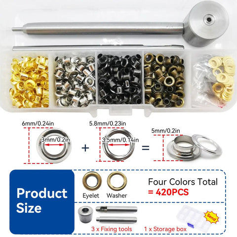 All In One Grommets And Eyelets Kit For Leather Craft And Sewing 420 Pcs 3mm Grommets With One Eighth Inch Size Includes Tools