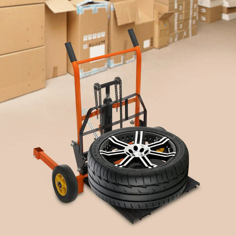 Hydraulic Pallet Jack With Adjustable Forks For Quick Lifts, Heavy Duty Material Lift Dolly with tires, Tangerine Finish