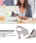 Woman sewing with industrial machine beside sewing machine cover, Industrial Sewing Machine Cover With Durable Plastic Guard Shell Protective Shield For Garment Factories Shields Sensitive Components Reduces Dust And Accidents Includes 1 Set Accessories For Quick Setup